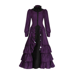 A-Line/Princess Jewel Neck Long Sleeves Floor-Length Gothic Retro Pleated Cosplay Dress