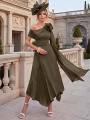 A-Line/Princess One-Shoulder Chiffon Mother of the Bride Dresses Ankle-Length Sleeveless Asymmetrical 3D Flower