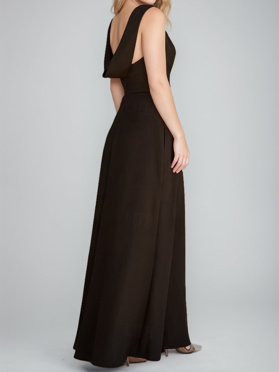 A-Line/Princess Jewel Neck Sleeveless Floor-Length Wedding Guest Dress with Split Side