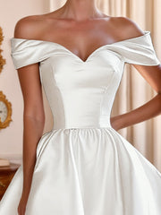 A-Line/Princess Off-the-shoulder Ruched Asymmetrical Wedding Dresses