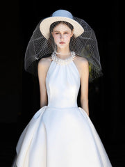 A-Line/Princess Halter Sleeveless Floor-Length Wedding Dresses with Jewel Appliques & 3D Flowers