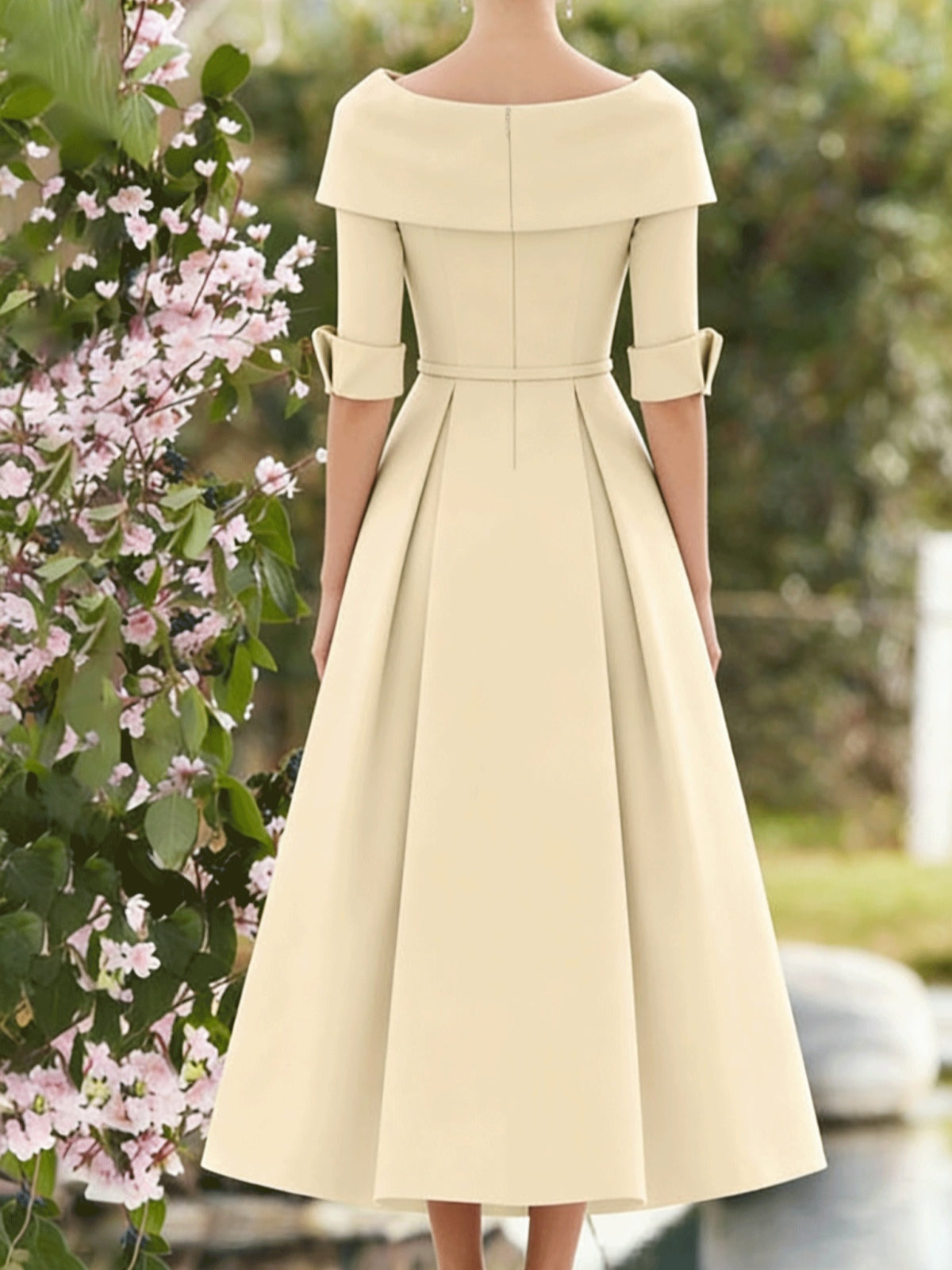 A-Line/Princess Cowl Neck Bow(s) 3/4 Sleeves Tea Length Elegant Mother of the Bride & Groom Dresses