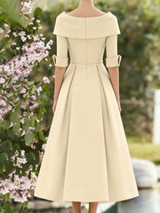 A-Line/Princess Cowl Neck Bow(s) 3/4 Sleeves Tea Length Elegant Mother of the Bride & Groom Dresses