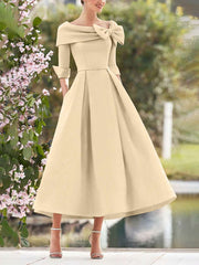 A-Line/Princess Cowl Neck Bow(s) 3/4 Sleeves Tea Length Elegant Mother of the Bride & Groom Dresses