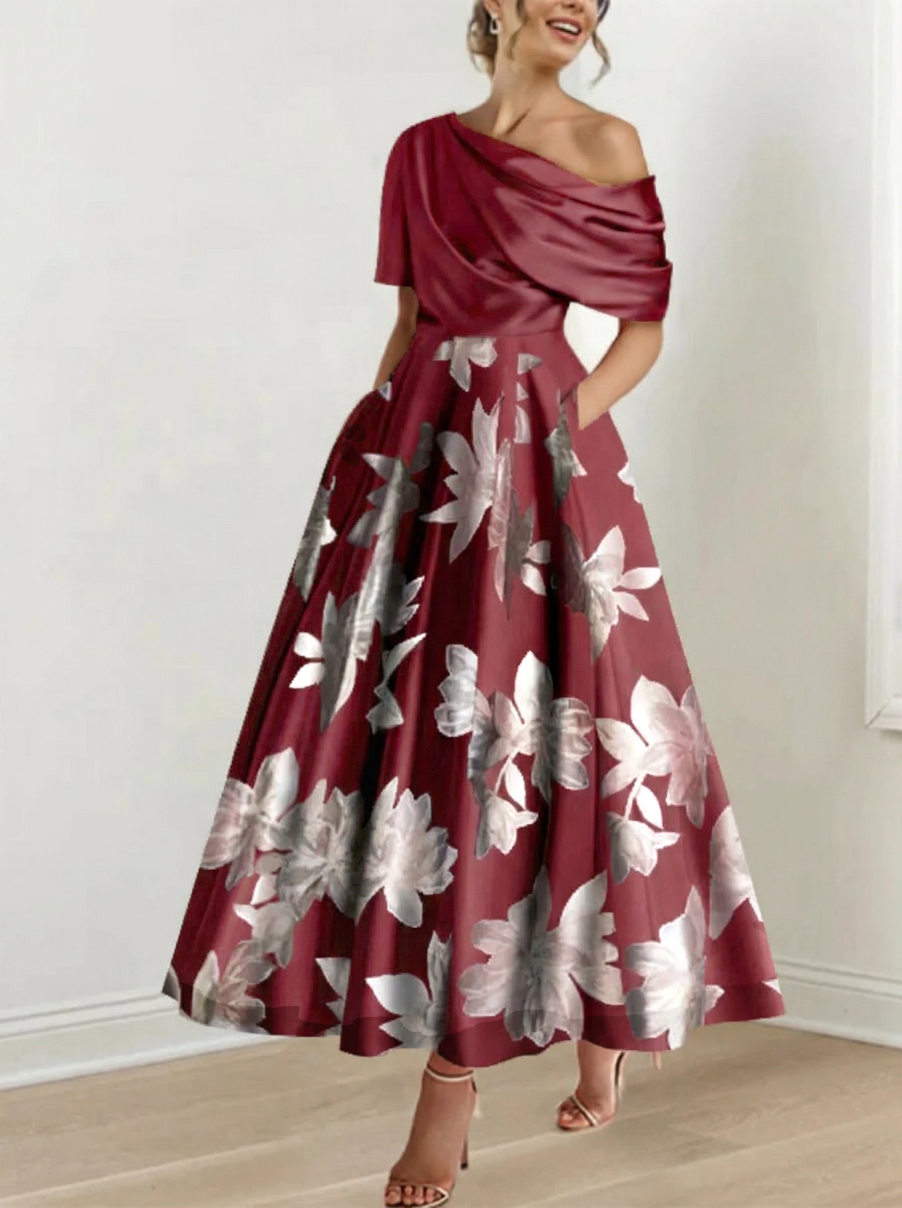 A-Line/Princess One-shoulder Printed Flower Mother of the Bride Dresses