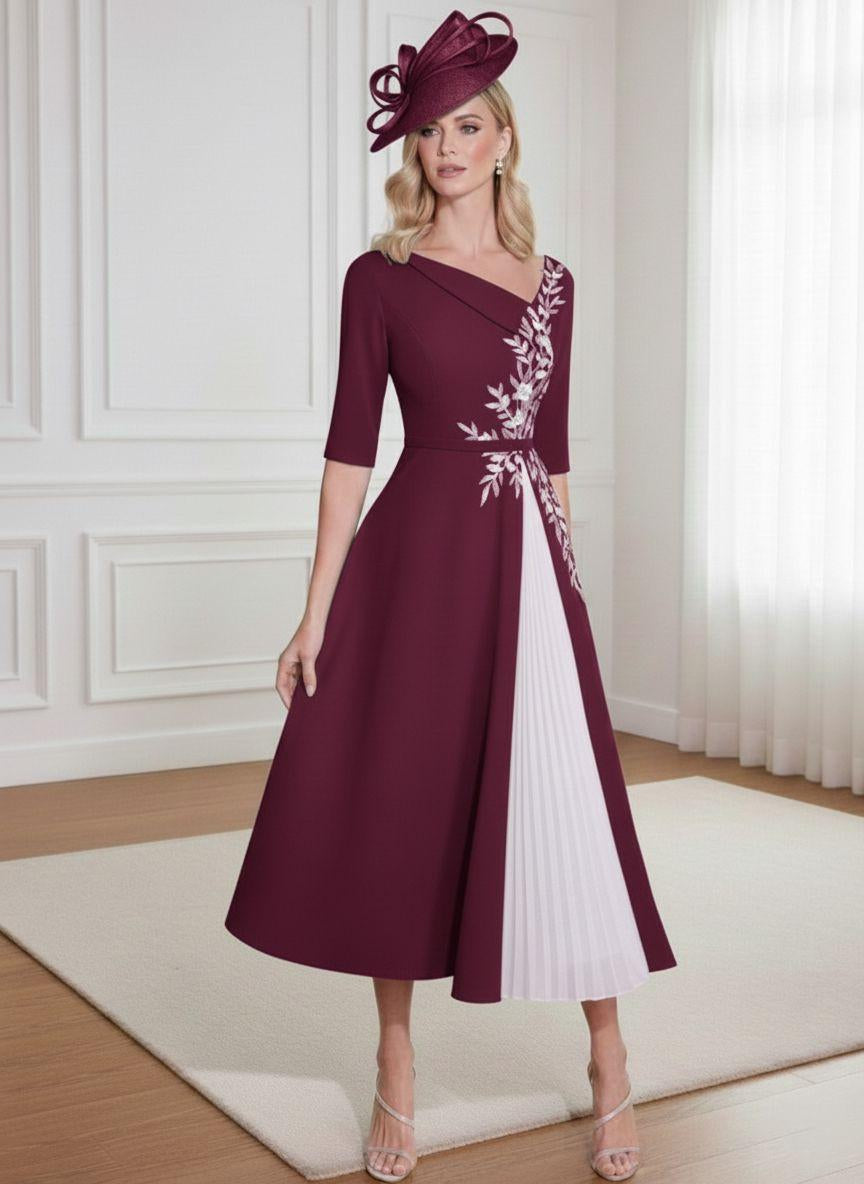 A-Line/Princess 3/4 Sleeves Tea-Length Mother of the Bride Dresses with Ruffles & Appliques
