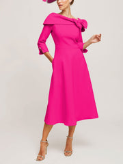 A-Line/Princess Cowl Neck 3/4 Sleeves Tea-Length Elegant Mother of the Bride & Groom Dresses with Bowknot