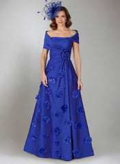 A-Line/Princess Off-the-Shoulder Short Sleeves Pleated Floor-Length Ruched Mother of the Bride Dresses with 3D Flowers