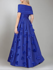 A-Line/Princess Off-the-Shoulder Short Sleeves Pleated Floor-Length Ruched Mother of the Bride Dresses with 3D Flowers