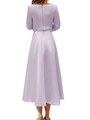 A-Line/Princess 3/4 Length Sleeves Tea-Length Mother of the Bride Dresses with Fur Collar