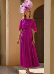 A-Line/Princess Chiffon Wedding Guest Dresses Cape Bateau Neckline
