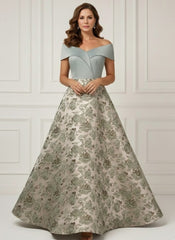 A-Line/Princess Off-the-Shoulder Mother of the Bride Dresses Satin Sleeveless Floor-Length Floral
