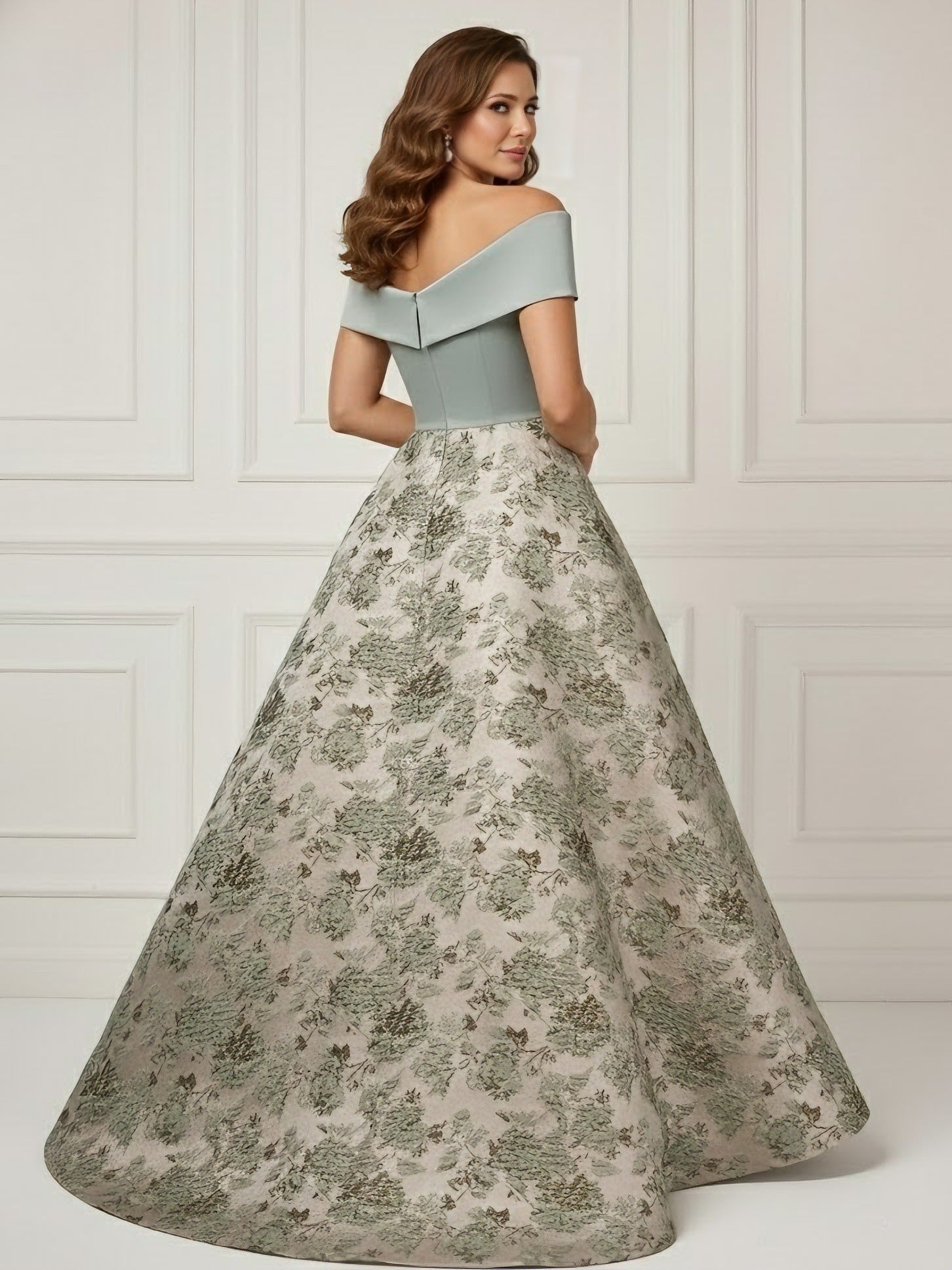 A-Line/Princess Off-the-Shoulder Mother of the Bride Dresses Satin Sleeveless Floor-Length Floral