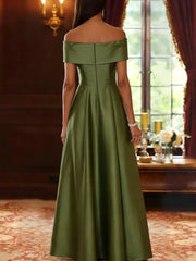 A-Line/Princess Off-the-Shoulder Satin Mother of the Bride Dresses Sleeveless Floor-Length Pleated