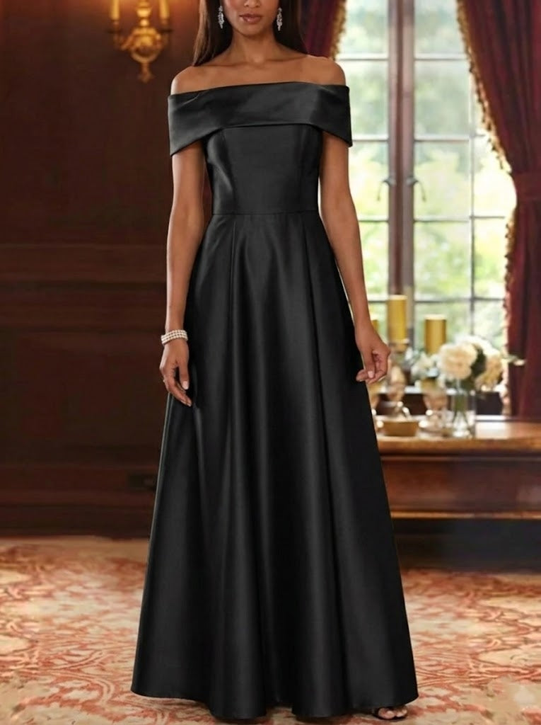 A-Line/Princess Off-the-Shoulder Satin Mother of the Bride Dresses Sleeveless Floor-Length Pleated