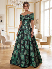 A-Line/Princess Off-the-Shoulder Jacquard Mother of the Bride Dresses Floral Sleeveless Floor-Length