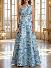 A-Line/Princess One-Shoulder Jacquard Mother of the Bride Dresses Floral Floor-Length Sleeveless