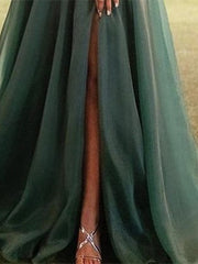 A-Line/Princess Floor-Length One-Shoulder Evening Dresses with Split Side