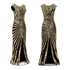 A-Line/Princess Jewel Neck Sleeveless Floor-Length Vintage Dress With Sequin