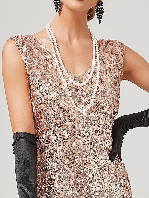 A-Line/Princess Jewel Neck Off-the-Shoulder Sleeveless Knee-Length Vintage Dress with Sequins & Tassel Fringe