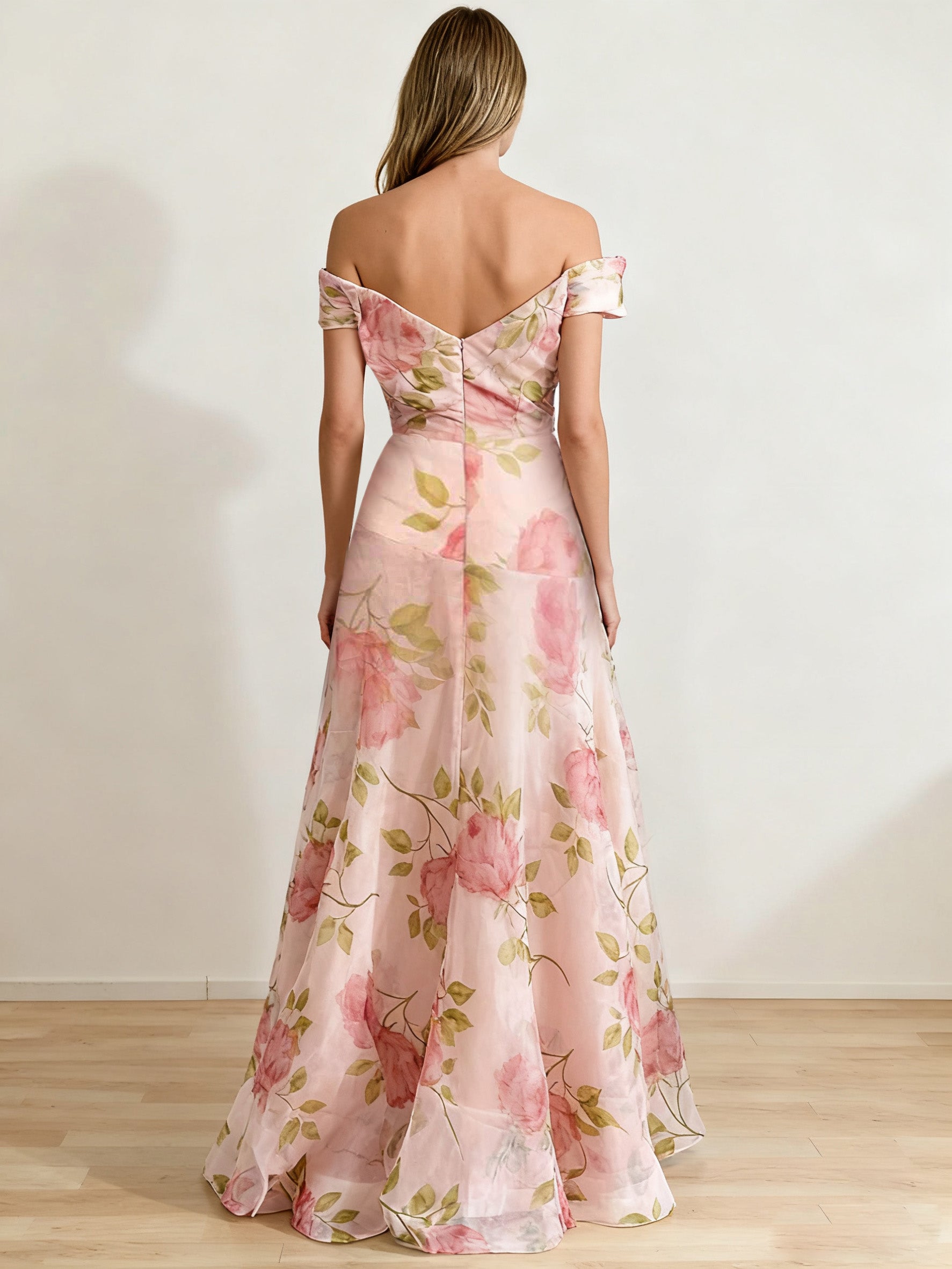 A-Line/Princess Off-the-Shoulder Printed Floral High-End Prom Dresses with Ruffles