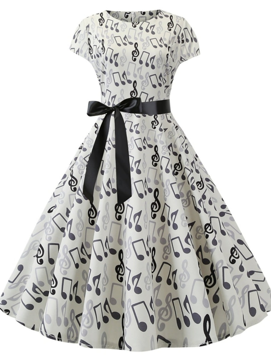 A-Line/Princess 1950s Scoop Short Sleeves Vintage Dresses with Bow Sash