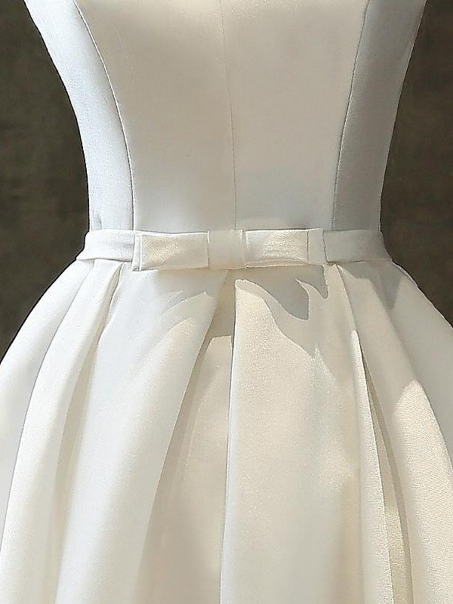 A-Line/Princess 1950s V-Neck Sleeveless Pleated Vintage Dresses with Bow Belt