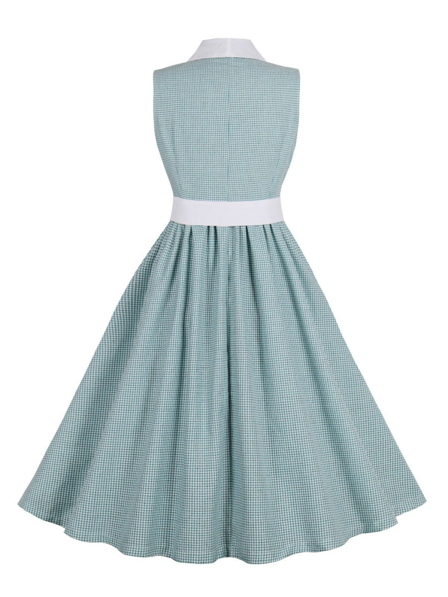 A-Line/Princess 1950s V-Neck Sleeveless Pleated Vintage Dresses with Belt & Buttons