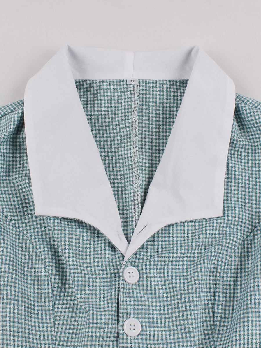 A-Line/Princess 1950s V-Neck Sleeveless Pleated Vintage Dresses with Belt & Buttons