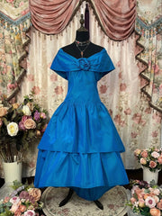 A-Line/Princess Off-the-Shoulder Taffeta Prom Dresses Vintage 80s Iridescent Dress Sleeveless Tea-Length 3D Flower