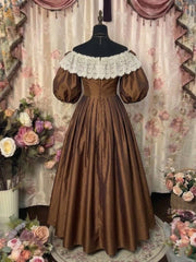 A-Line/Princess Off-the-Shoulder Taffeta Prom Dresses Bowknot Vintage 80s Iridescent Dress Sleeveless FLoor-Length Lace
