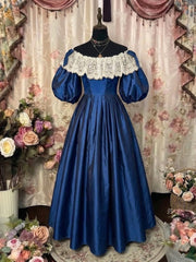 A-Line/Princess Off-the-Shoulder Taffeta Prom Dresses Bowknot Vintage 80s Iridescent Dress Sleeveless FLoor-Length Lace