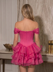 A-Line/Princess Off-the-Shoulder Spandex Homecoming Dresses Sleeveless Short/Mini Organza