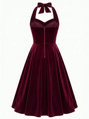 A-Line/Princess 1950s Halter Sleeveless Vintage Dresses with Pleats