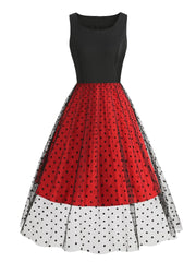 A-Line/Princess 1950s Scoop Sleeveless Tulle Vintage Dresses Polka Dot