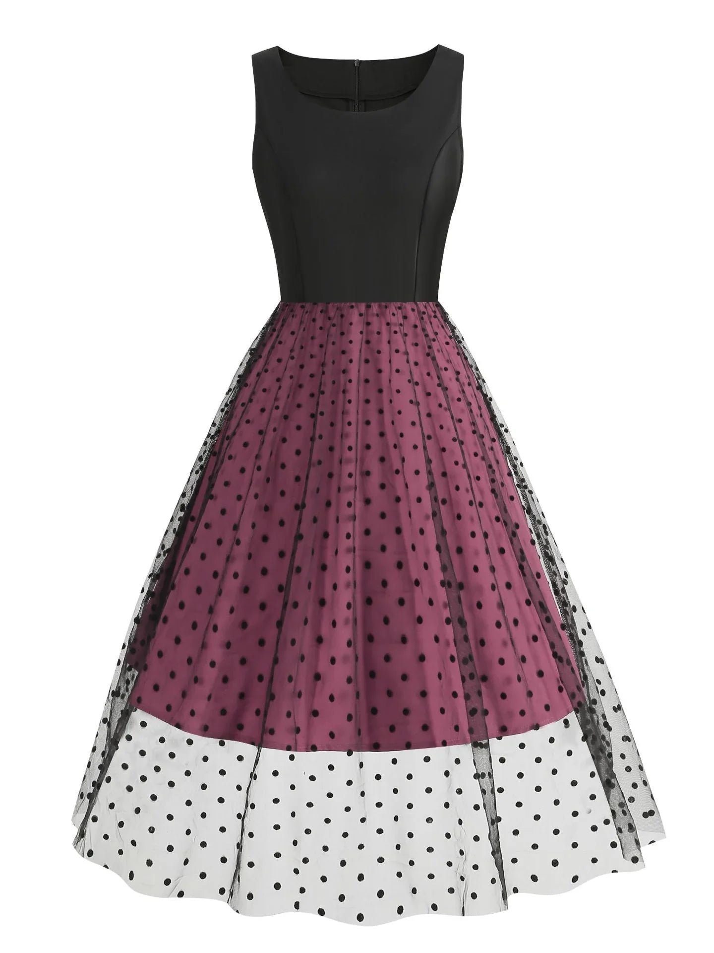 A-Line/Princess 1950s Scoop Sleeveless Tulle Vintage Dresses Polka Dot