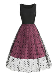 A-Line/Princess 1950s Scoop Sleeveless Tulle Vintage Dresses Polka Dot