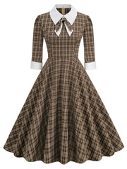 A-Line/Princess 1950s Shirt Collar 3/4 Sleeves Plaid Vintage Dresses