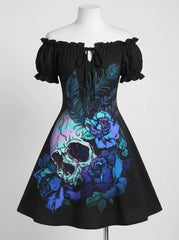 A-Line/Princess Off-the-Shoulder Short Sleeves Knee-Length Halloween Performance Costumes Dress