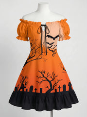 A-Line/Princess Off-the-Shoulder Short Sleeves Knee-Length Halloween Performance Costumes Dress
