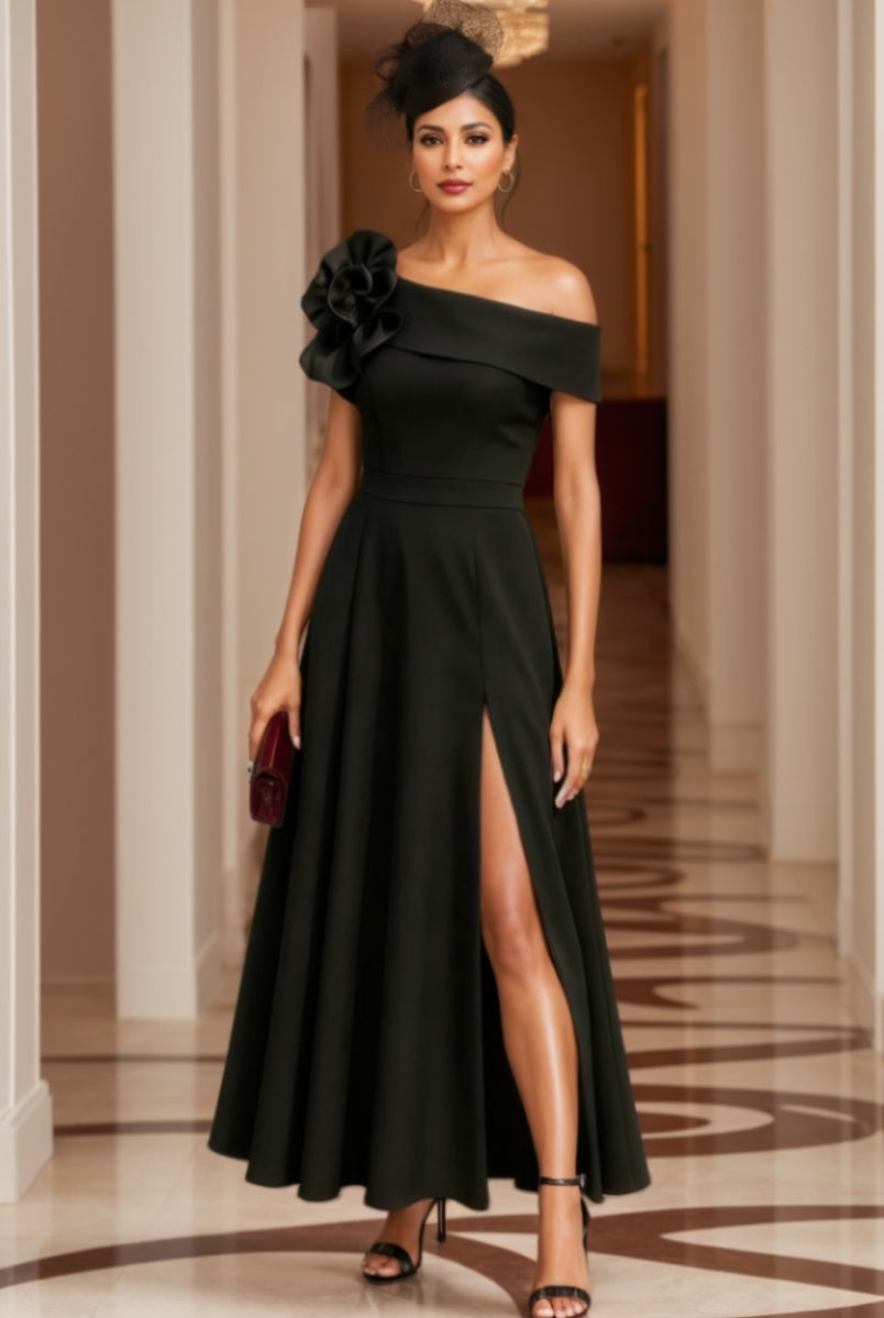 A-Line/Princess One-Shoulder Ankle-Length Cocktail Dresses with Split Side