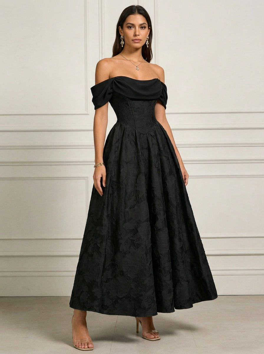 A-Line/Princess Off-the-Shoulder Lace Floral Cocktail Dresses Ankle-Length Floral Sleeveless Formal Dresses
