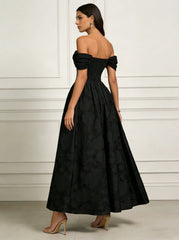 A-Line/Princess Off-the-Shoulder Lace Floral Cocktail Dresses Ankle-Length Floral Sleeveless Formal Dresses