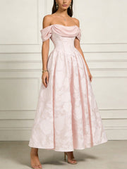 A-Line/Princess Off-the-Shoulder Lace Floral Cocktail Dresses Ankle-Length Floral Sleeveless Formal Dresses
