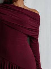 A-Line/Princess One-Shoulder Long Sleeves Ankle-Length Wedding Guest Dresses