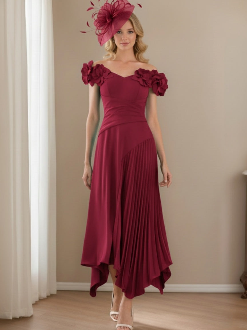 A-Line/Princess Chiffon Floral Mother of the Bride Dresses with Asymmetric Plisse