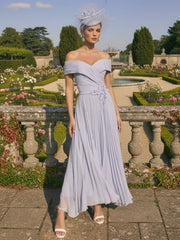 A-Line/Princess Off-the-Shoulder Pleated Ankle-Length Mother of the Bride Dresses With 3D Flowers