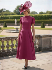 A-Line/Princess Half Turtleneck Short Sleeves Tea-Length Mother of the Bride Dresses