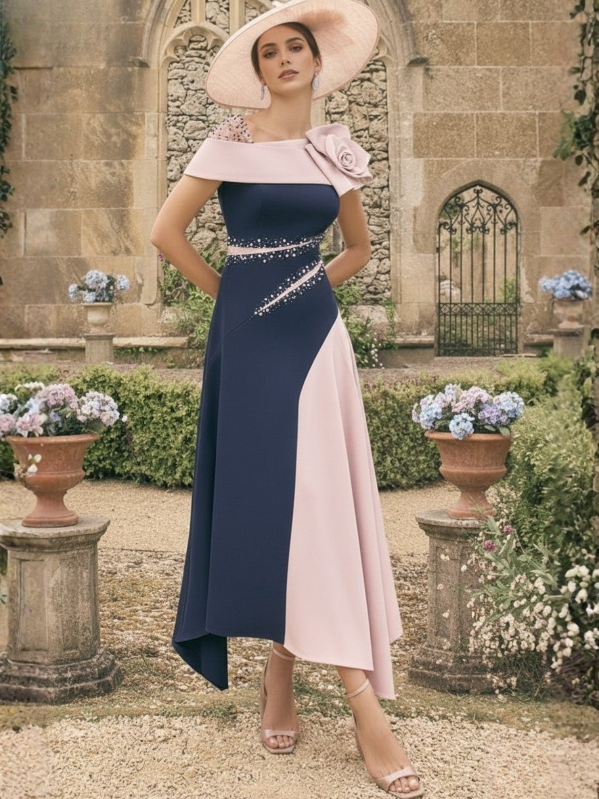 A-Line/Princess Ankle-Length Asymmetrical Mother of the Bride Dresses With 3D Flowers