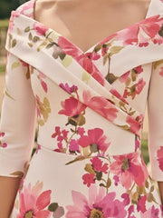 A-Line/Princess Off-the-Shoulder Mother of the Bride Dresses Satin Ankle-Length 3/4 Sleeves Floral